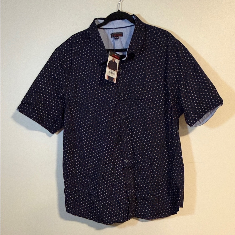 Ike Behar Navy Blue Patterned Button-Down Shirt